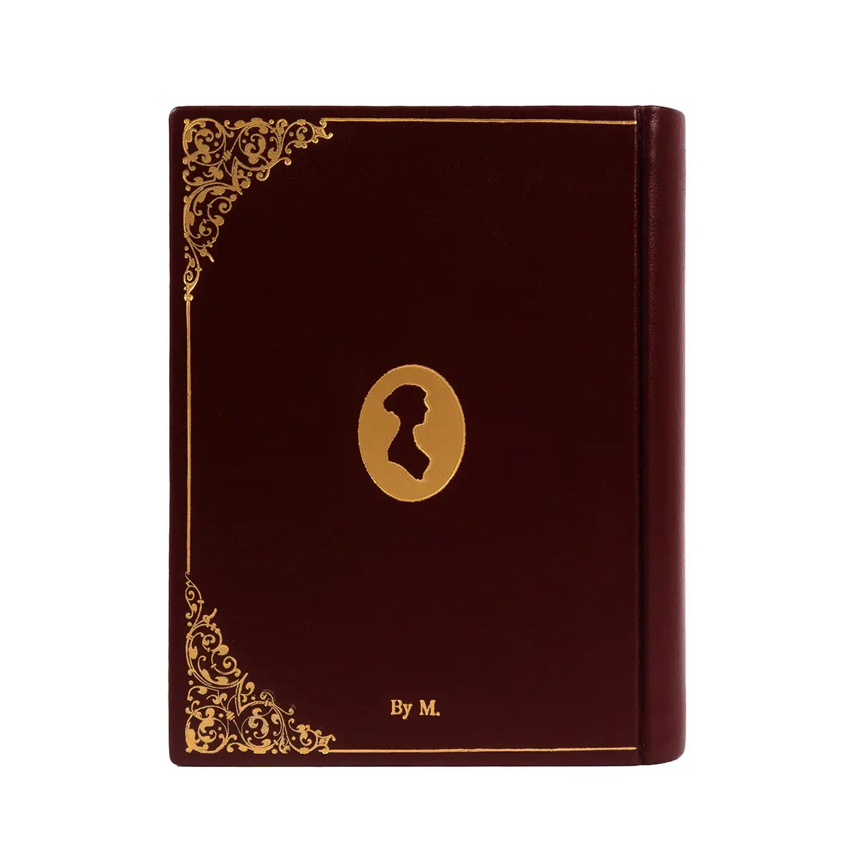 back of Pride and Prejudice Book Clutch Bag Burgundy against white background