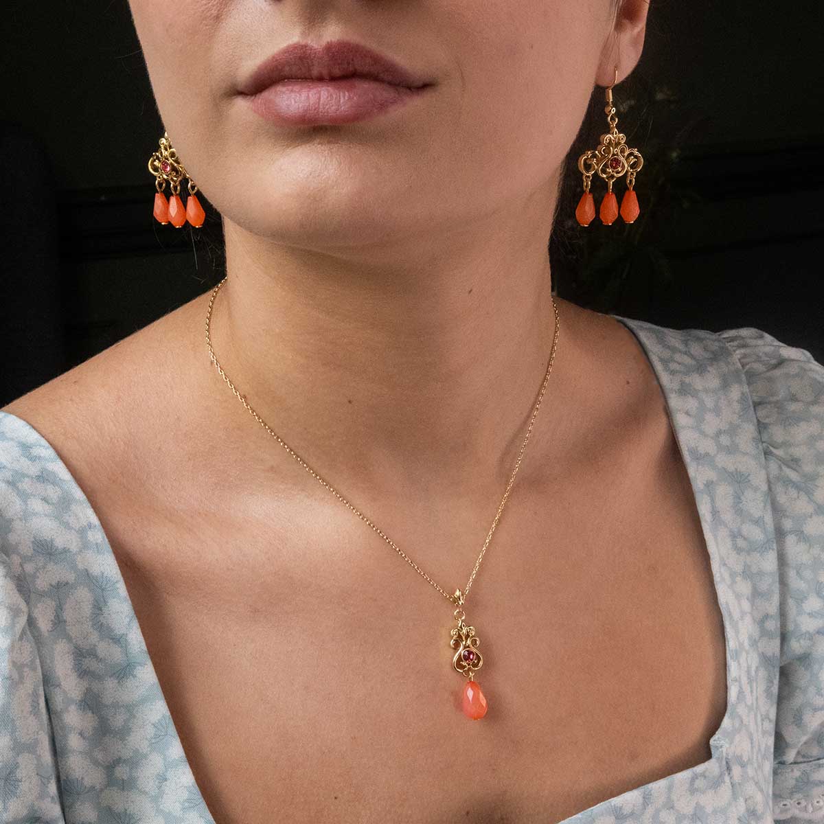 Matching earrings and necklace.