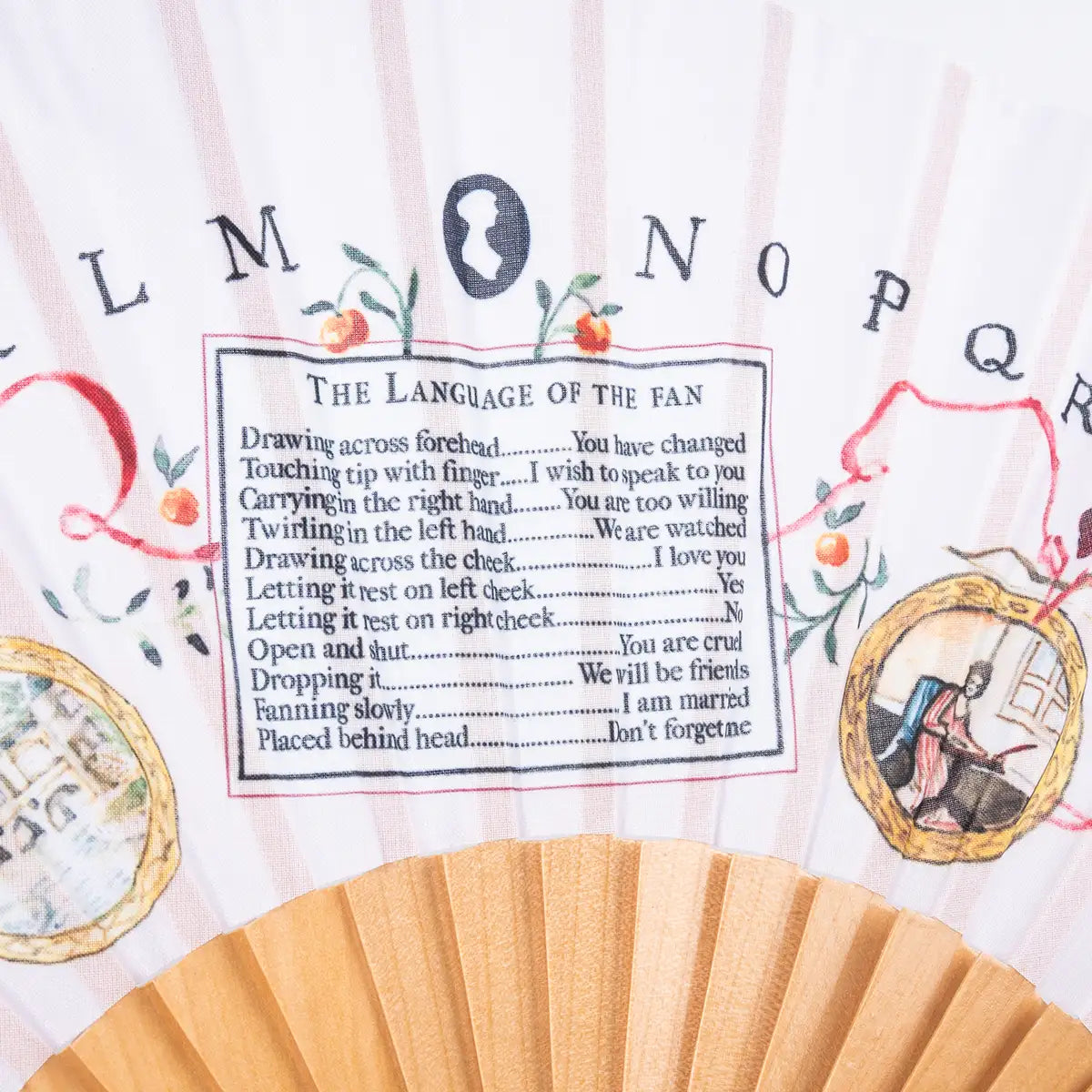 Close-up of the details and illustrations, including the 'Language of the Fan'