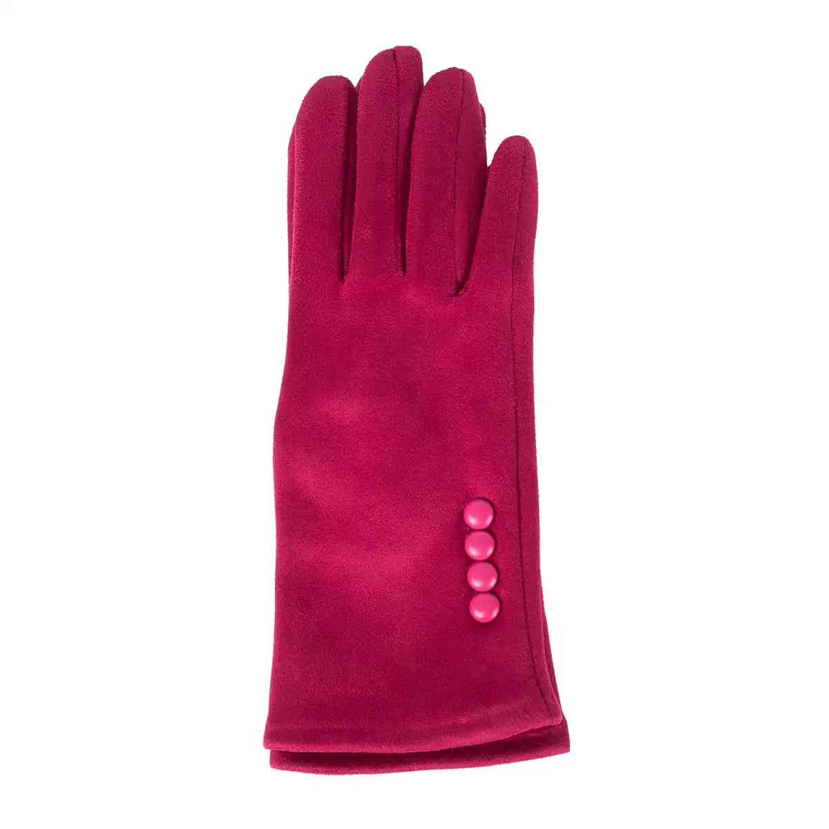 Pink glove with three buttons on a white background
