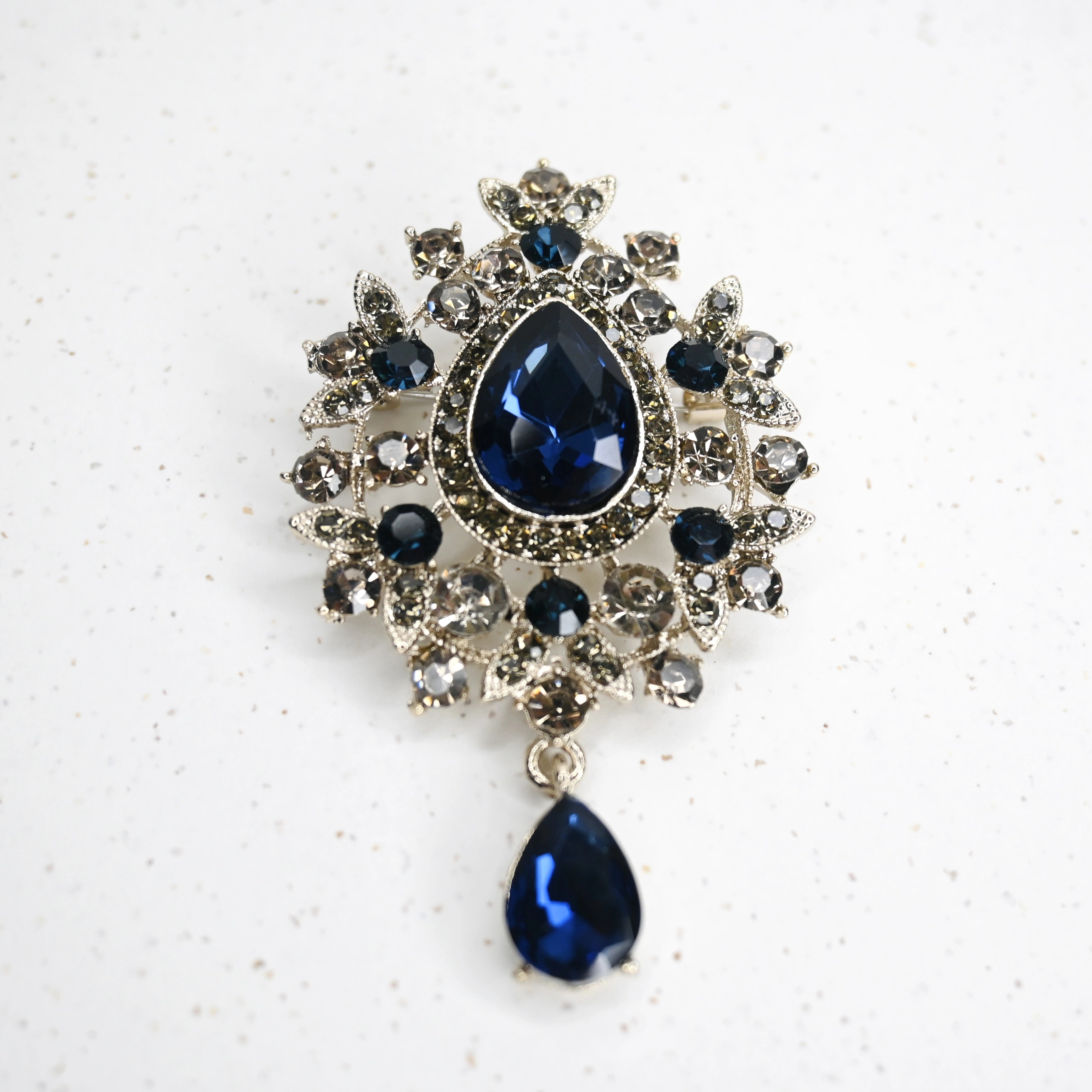 Regency Treasure Brooch in Royal Blue and Vintage Silver