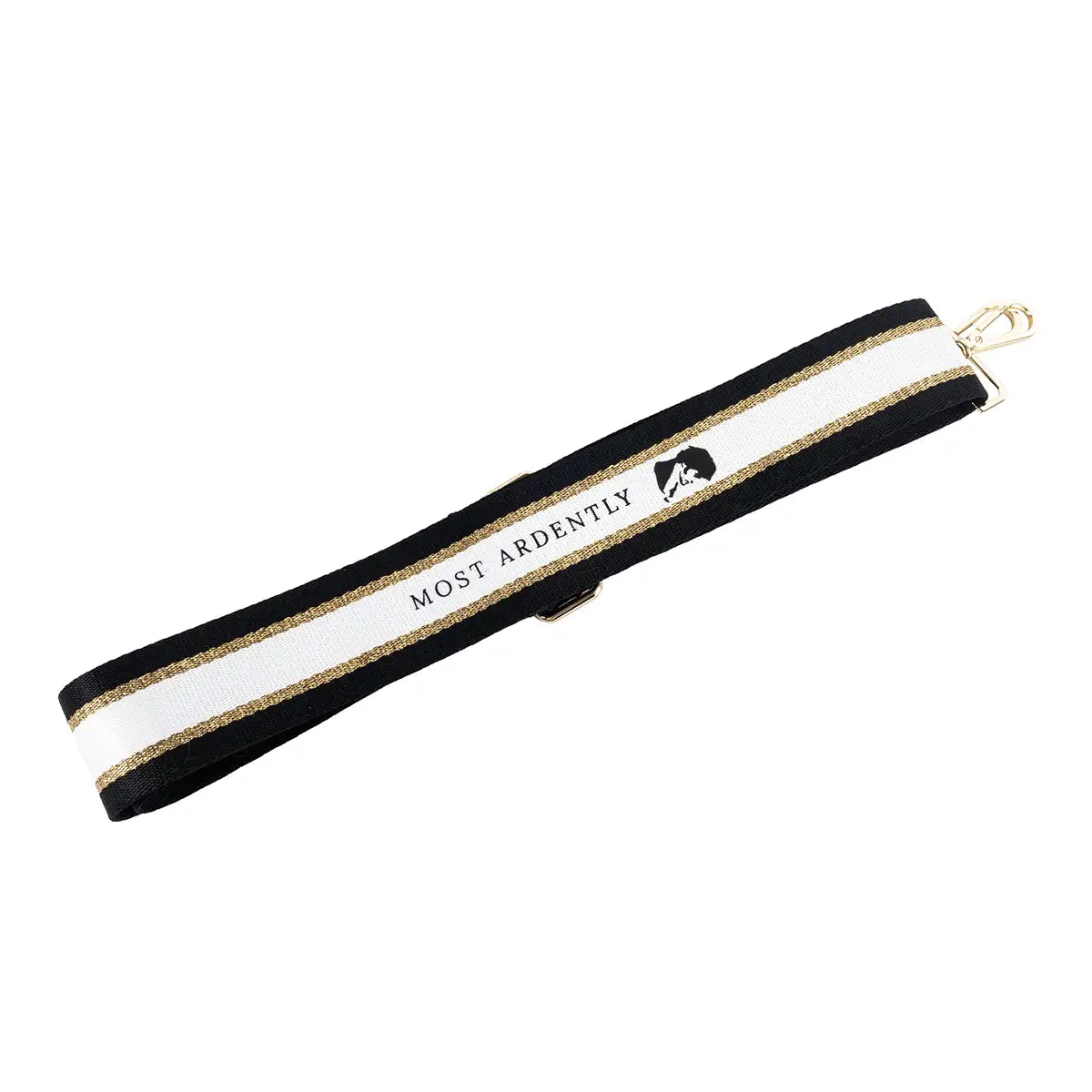 'Most Ardently' with Mr Darcy silhouette - black with white stripe down the middle with a stripe of gold either side.