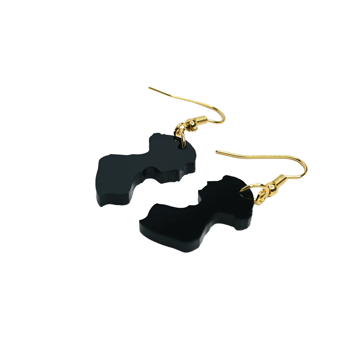 Black acrylic earrings in the shape of Jane Austen's silhouette