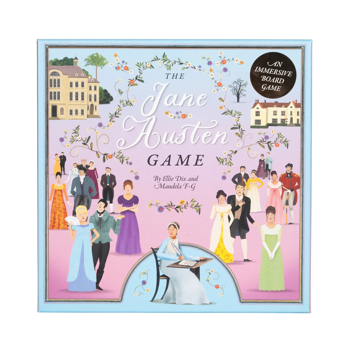 The product image shows the cover of 'The Jane Austen Board Game' featuring illustrations of characters and scenes from Regency England.