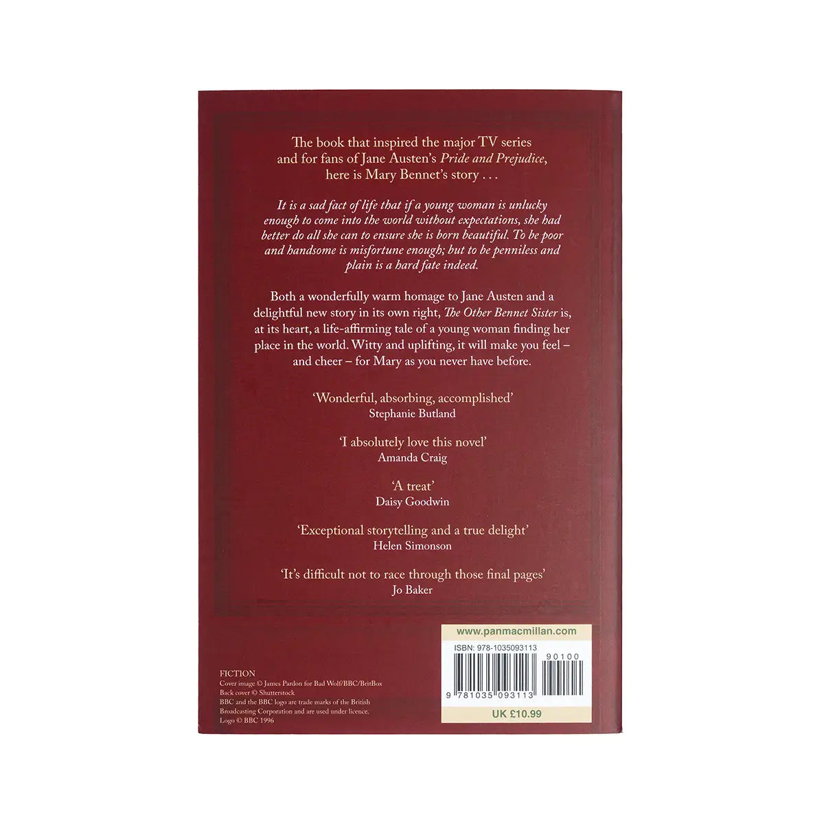 back cover of Janice Hadlow's novel, The Other Bennet Sister, against a white background