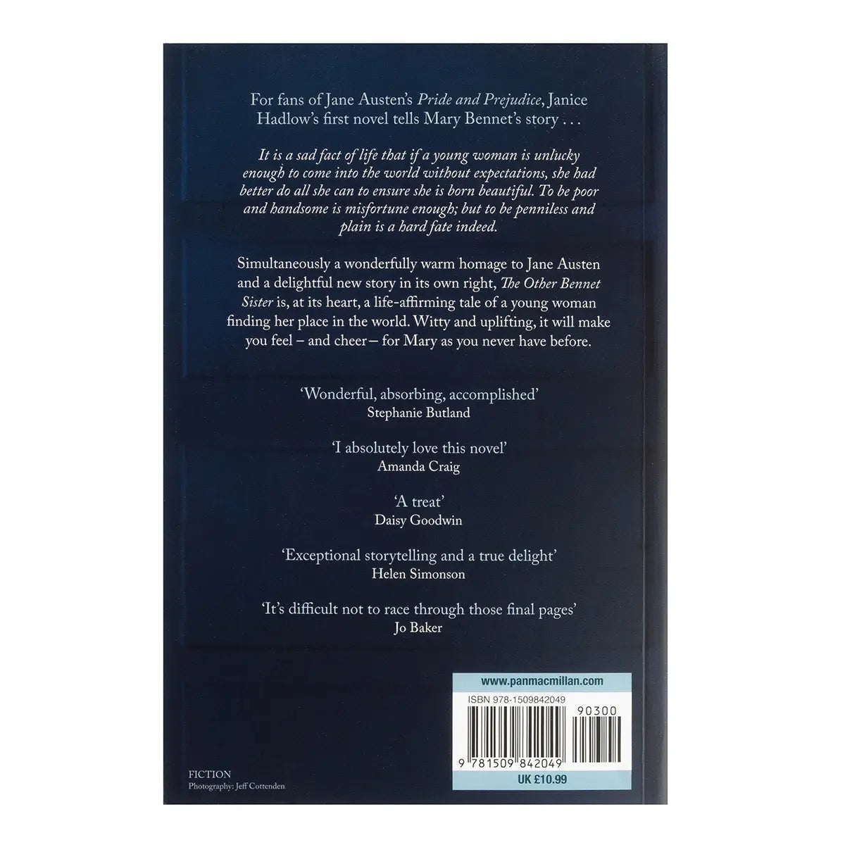 back cover of Janice Hadlow's novel, The Other Bennet Sister, against a white background
