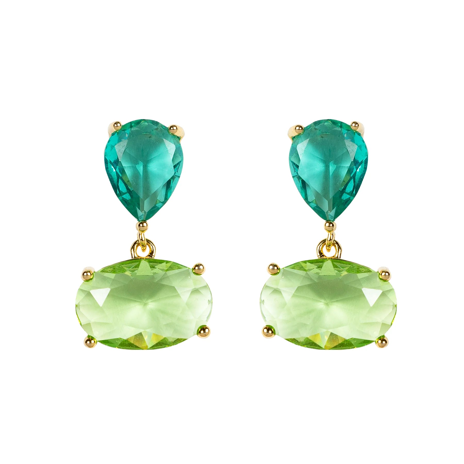 Twin Gem Drop Earrings in Aqua and Green