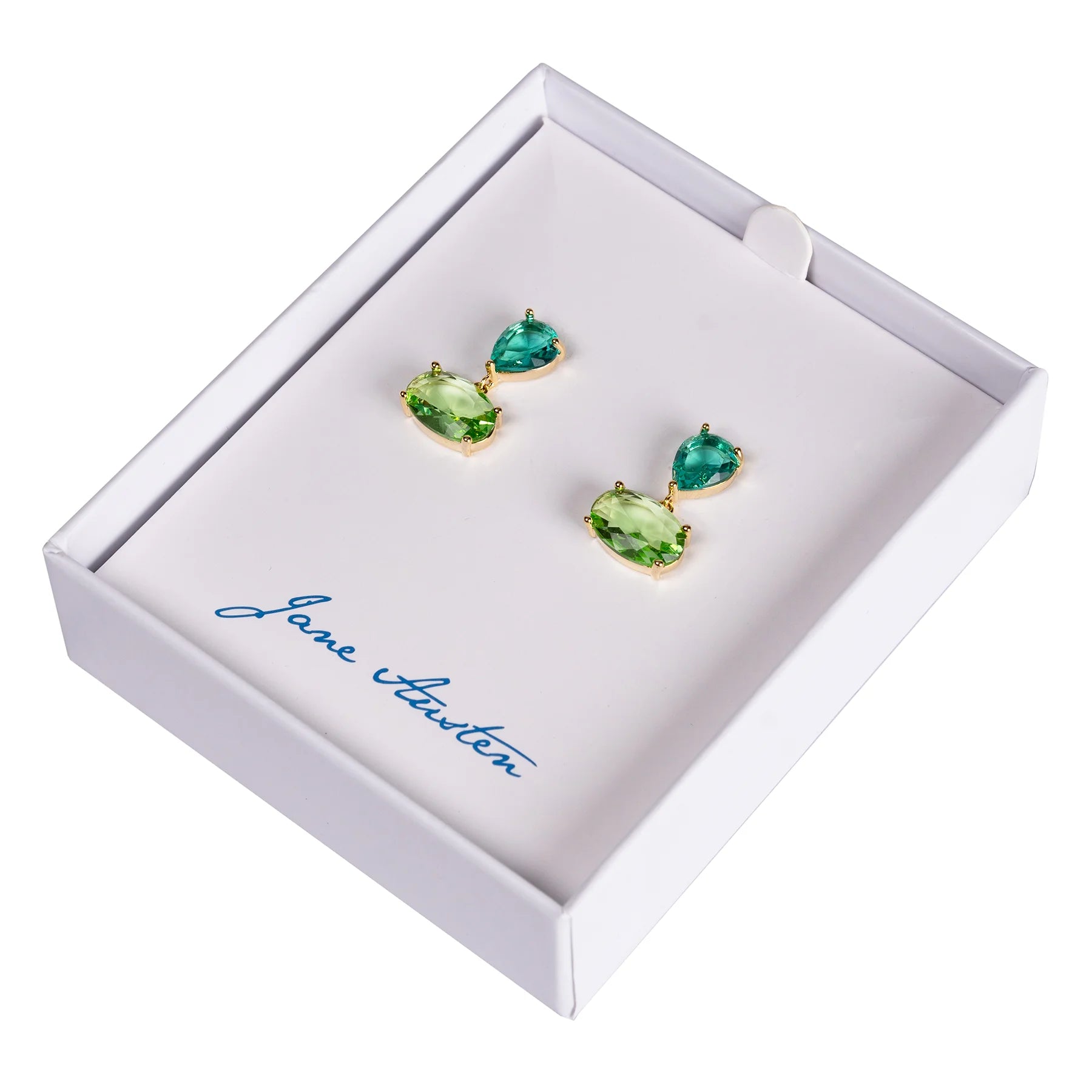 Twin Gem Drop Earrings in Aqua and Green