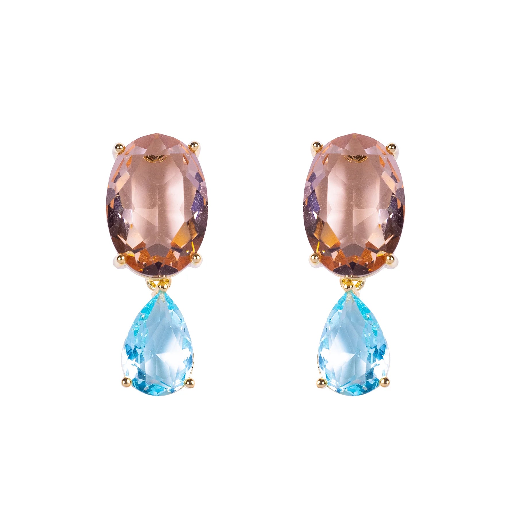 Twin Gem Drop Earrings in Aqua and Peach