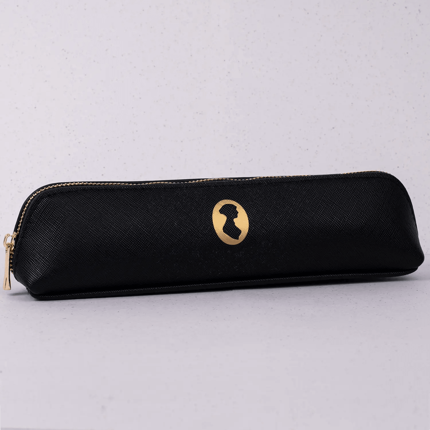 A faux leather pencil case with Jane Austen's iconic signature and silhouette. 