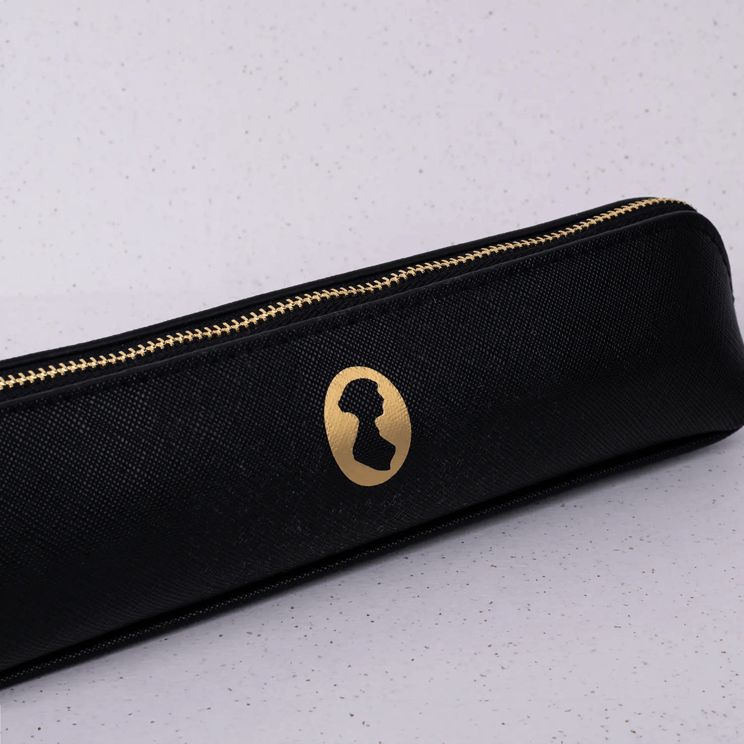 A faux leather pencil case with Jane Austen's iconic signature and silhouette. 
