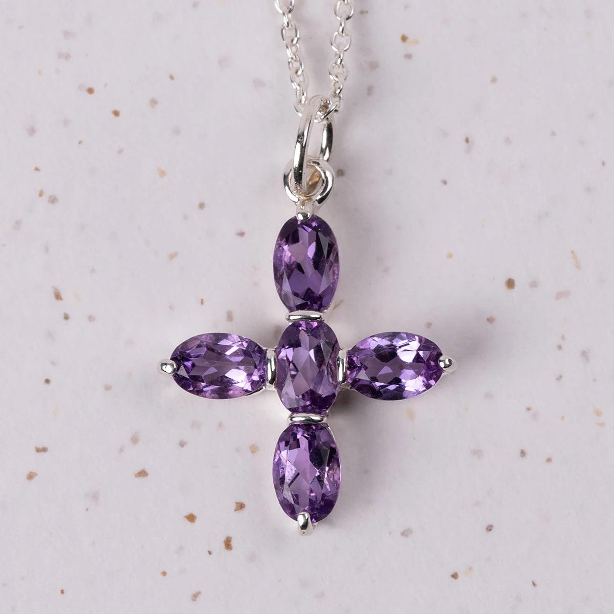 Charlotte Amethyst and Sterling Silver Cross Necklace - JaneAusten.co.uk