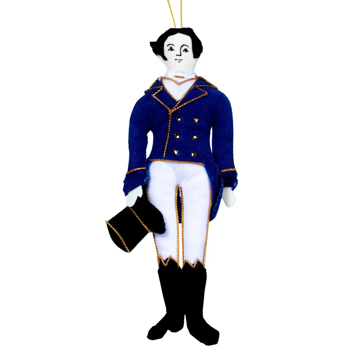 Darcy Doll front on showing details such as buttons and piping against a white blank background