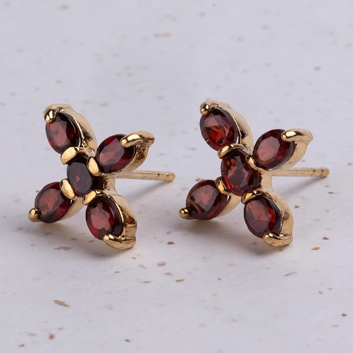 Elizabeth Bennet Garnet and Gold Plated Silver Cross Earrings | Exclusive Collection