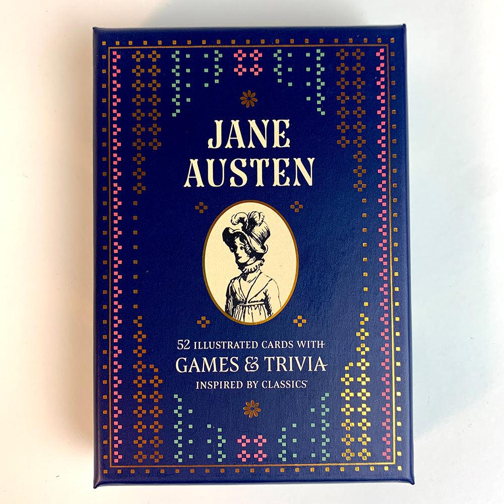 Regale with all things Regency and put your knowledge to the test with 52 trivia and game cards, each one featuring a multiple-choice trivia question, charade, game or challenge about Jane Austen and her beloved classics.