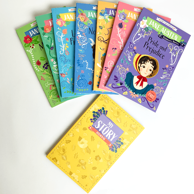 This Jane Austen Children's Stories Boxset contains all six of Jane Austen's famous novels. From Sense and Sensibility to Persuasion, this collection of Jane Austen's beloved books are simplified and illustrated for any child to enjoy.