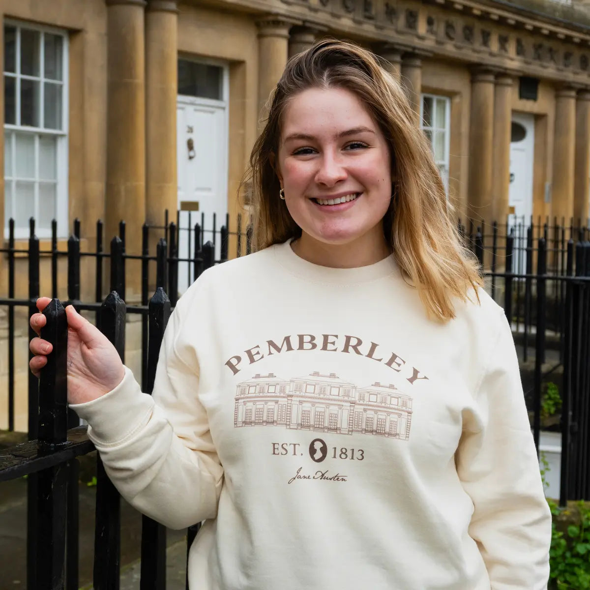 Super-soft Pemberley sweater in beige to celebrate your favourite novel.