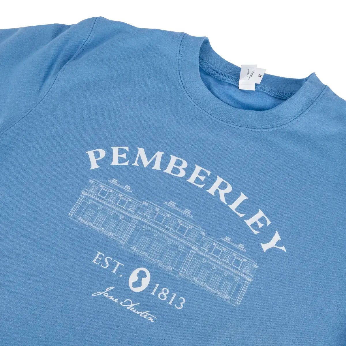 Blue Pemberley sweater, close up, size S