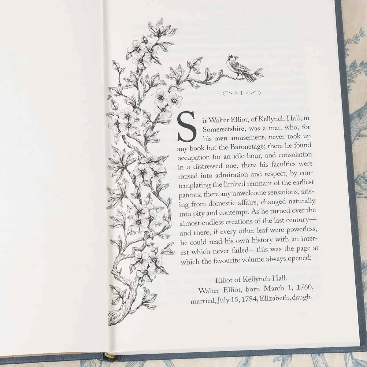 persuasion first page with bird and plant