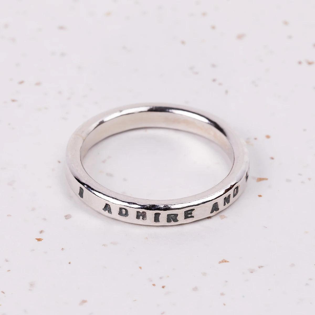 Jane Austen "I admire and love you" Quote Ring - JaneAusten.co.uk