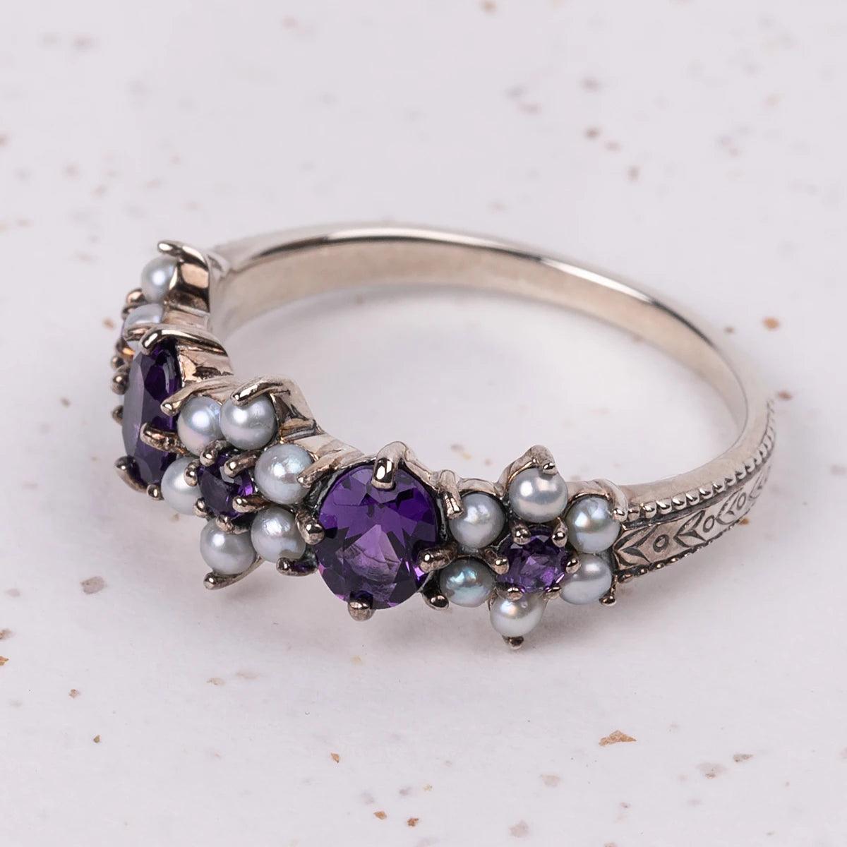 Charlotte Ring - Amethyst and Freshwater Pearl - JaneAusten.co.uk