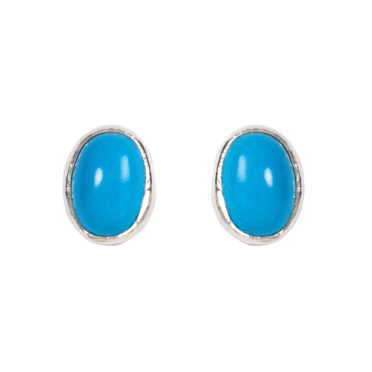 Oval stud earrings featuring blue turquoise set in silver