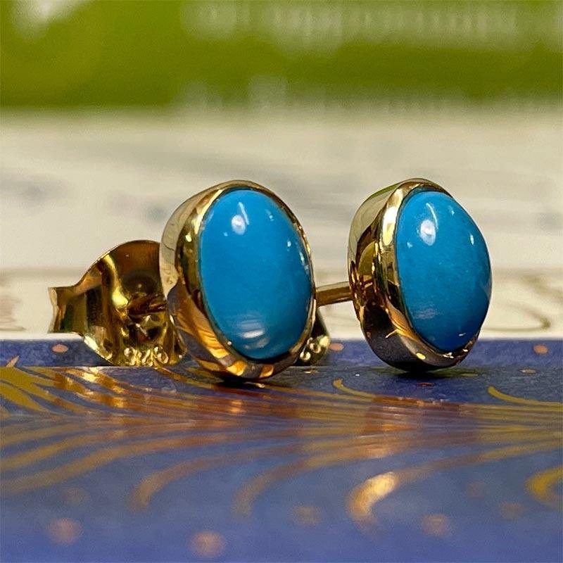 Beautiful Gold and Turquoise Stud Jane Austen Earrings - JaneAusten.co.uk