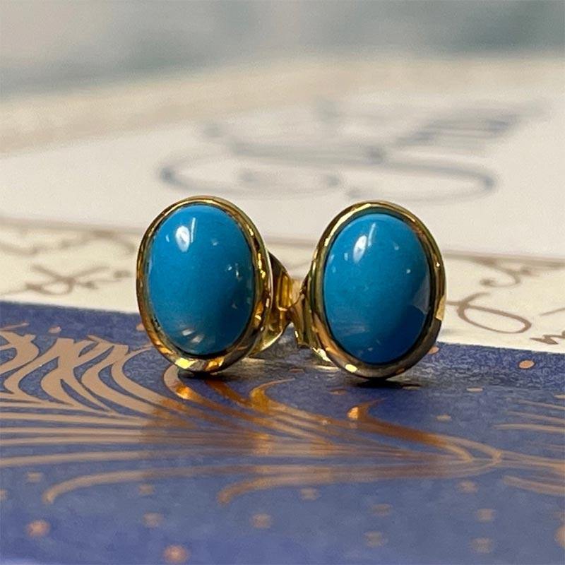 Beautiful Gold and Turquoise Stud Jane Austen Earrings - JaneAusten.co.uk