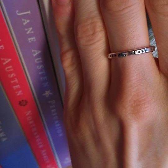 Romantic Silver Jane Austen Ring - Persuasion Quote - Half Agony, Half Hope - JaneAusten.co.uk