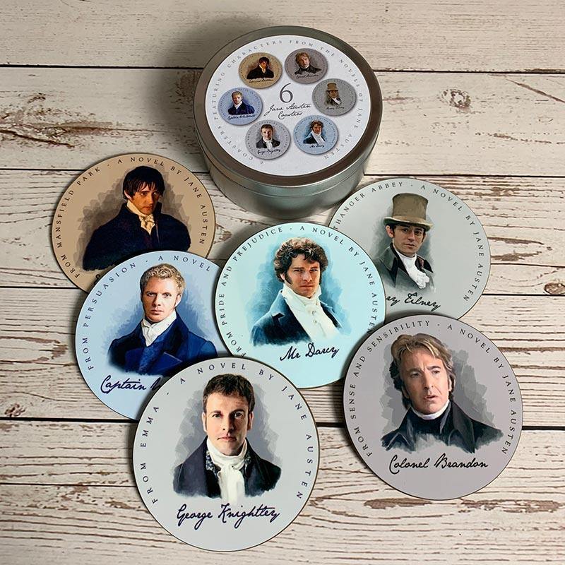 Set of 6 Jane Austen's Heroes Coasters - JaneAusten.co.uk