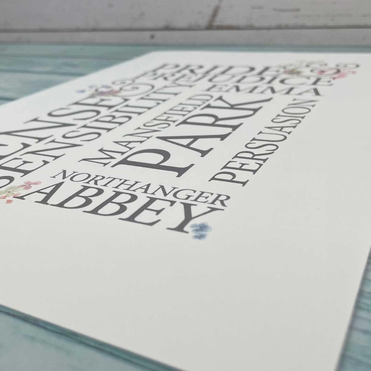 Jane Austen's Book Titles A4 Typography Print