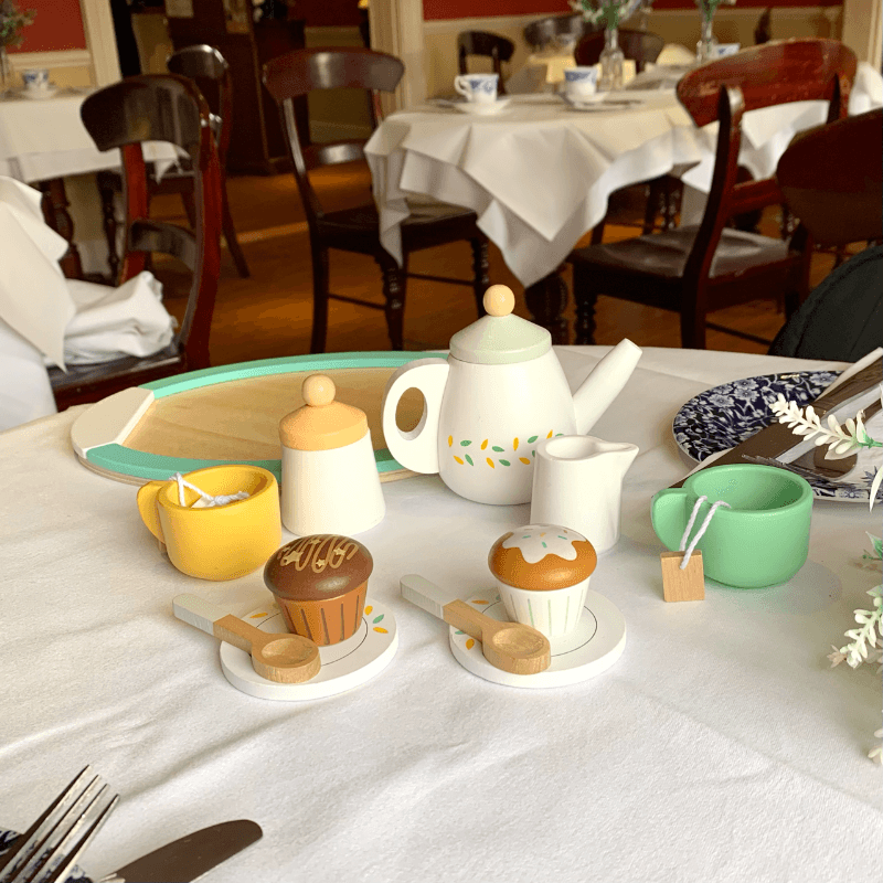 the tea set it shown here on a table in the regency tea room